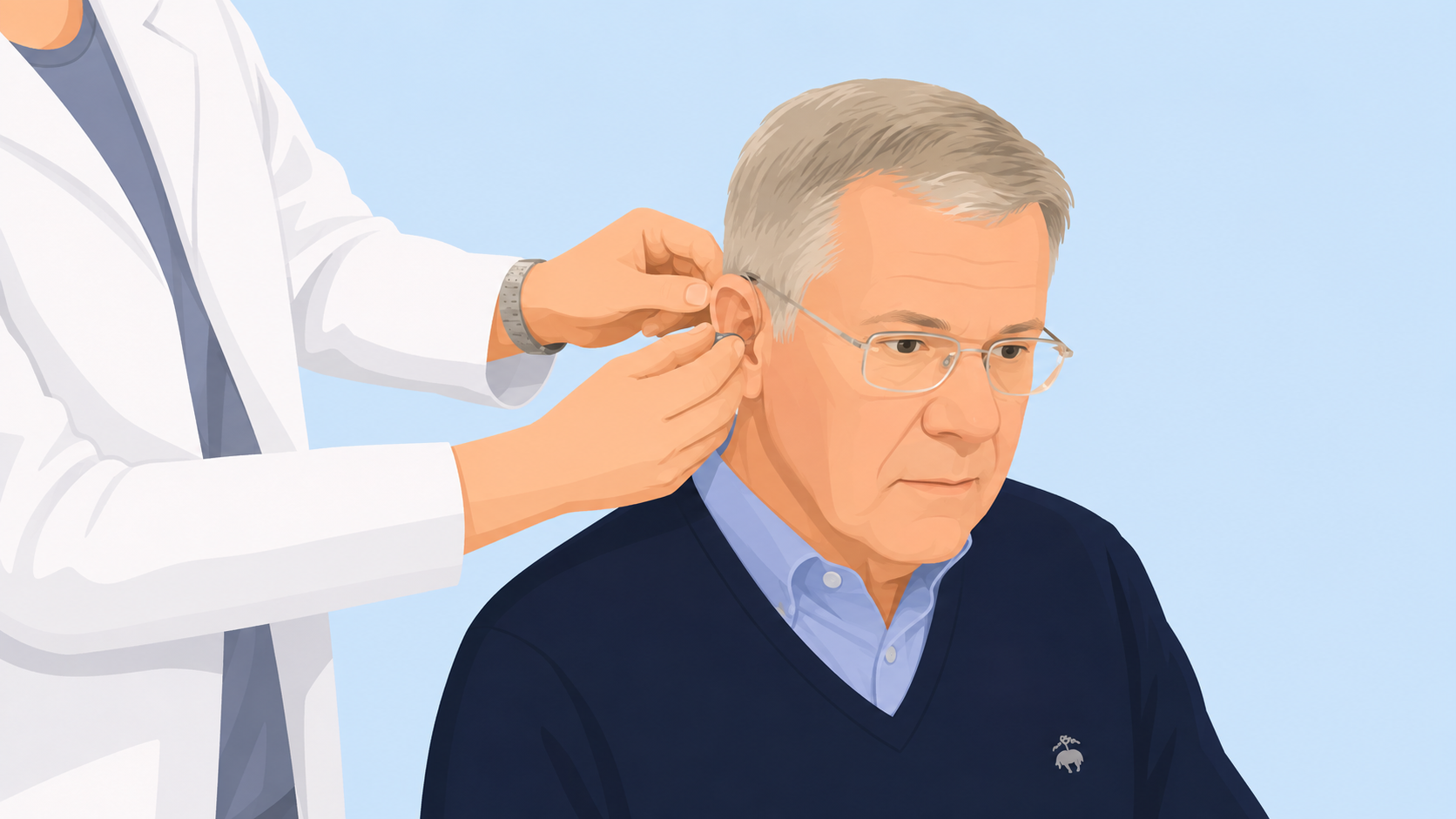 Illustration of a hearing aid being fitted and programmed at Chambersburg Hearing Center in Chambersburg, PA